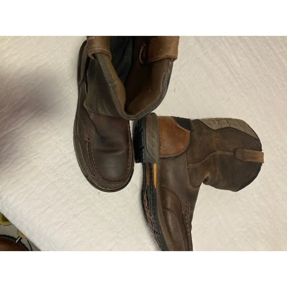 Georgia Boot Mens 11 Brown Leather Pull On Steel Toe Moc Toe Work Boots Wellies